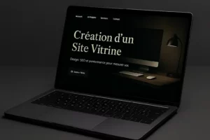 Ordinateur portable affichant un site vitrine haut de gamme au design moderne et professionnel