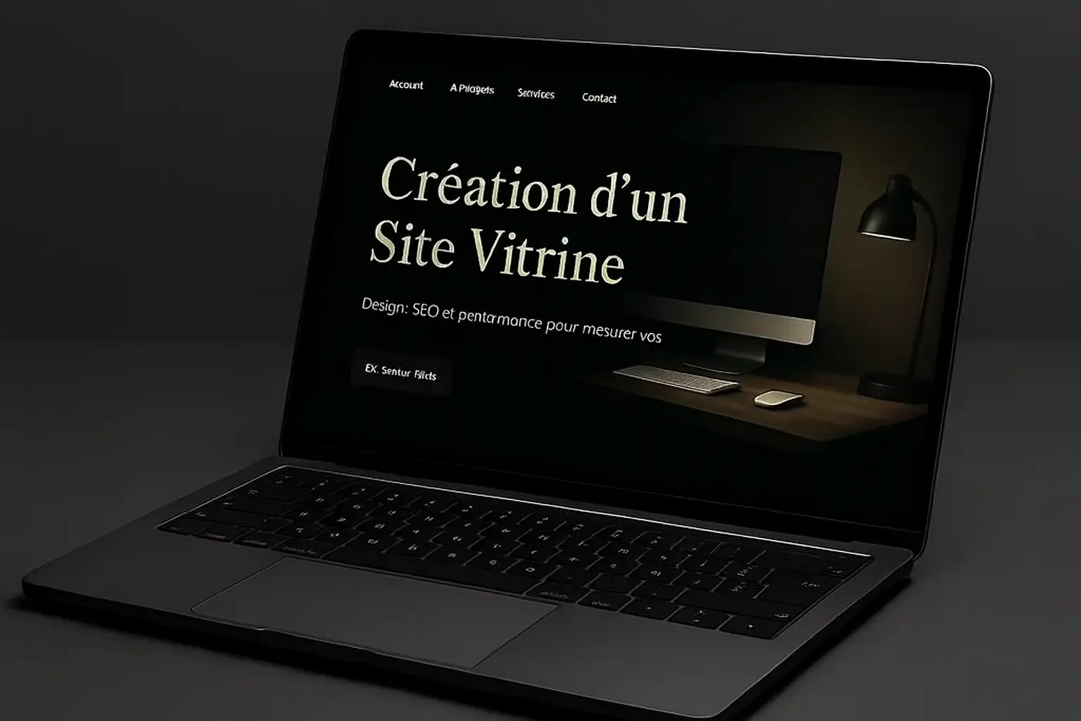 Ordinateur portable affichant un site vitrine haut de gamme au design moderne et professionnel