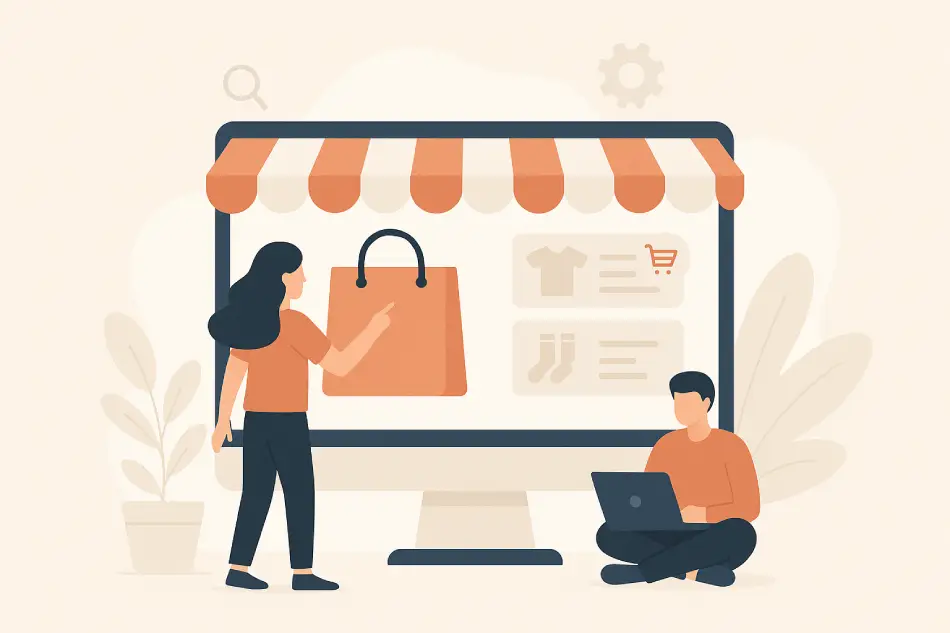 Illustration d’un site e-commerce en création avec interface moderne