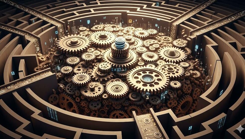Illustration corporate d’une IA analysant l’algorithme Google pour améliorer le référencement naturel